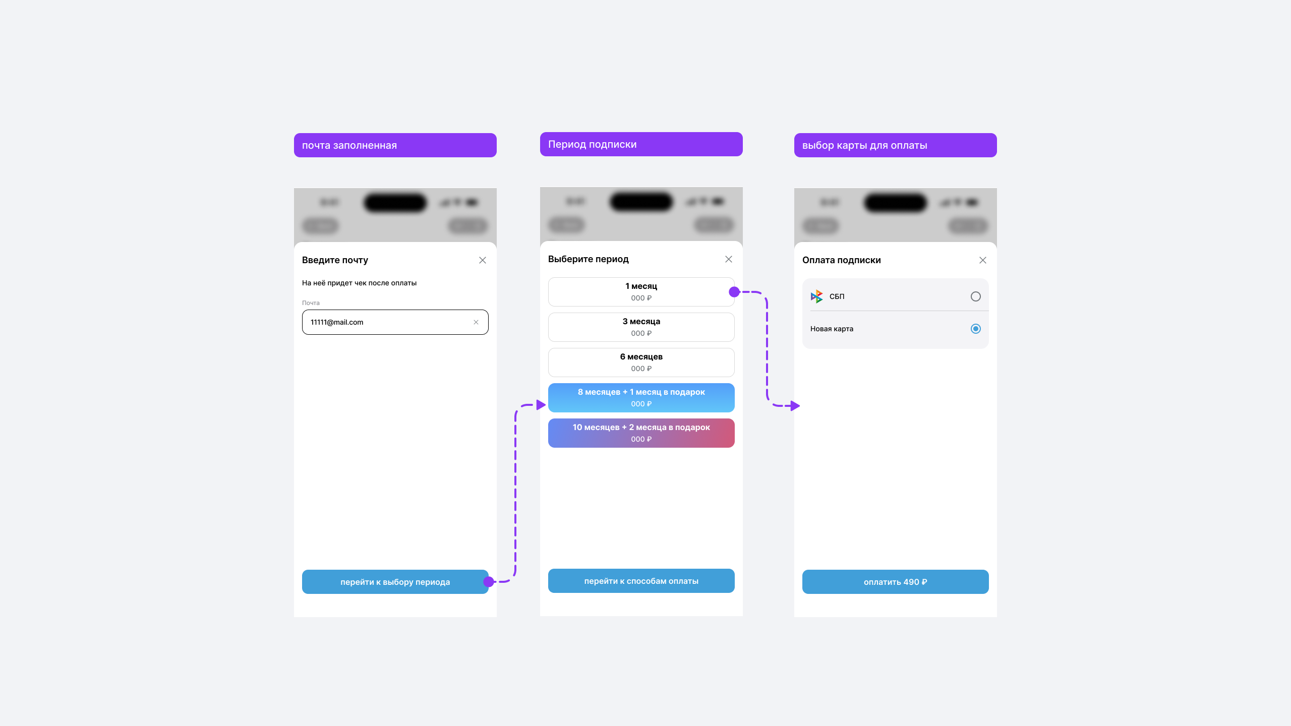Экран оплаты подписки: выбор периода и карты
