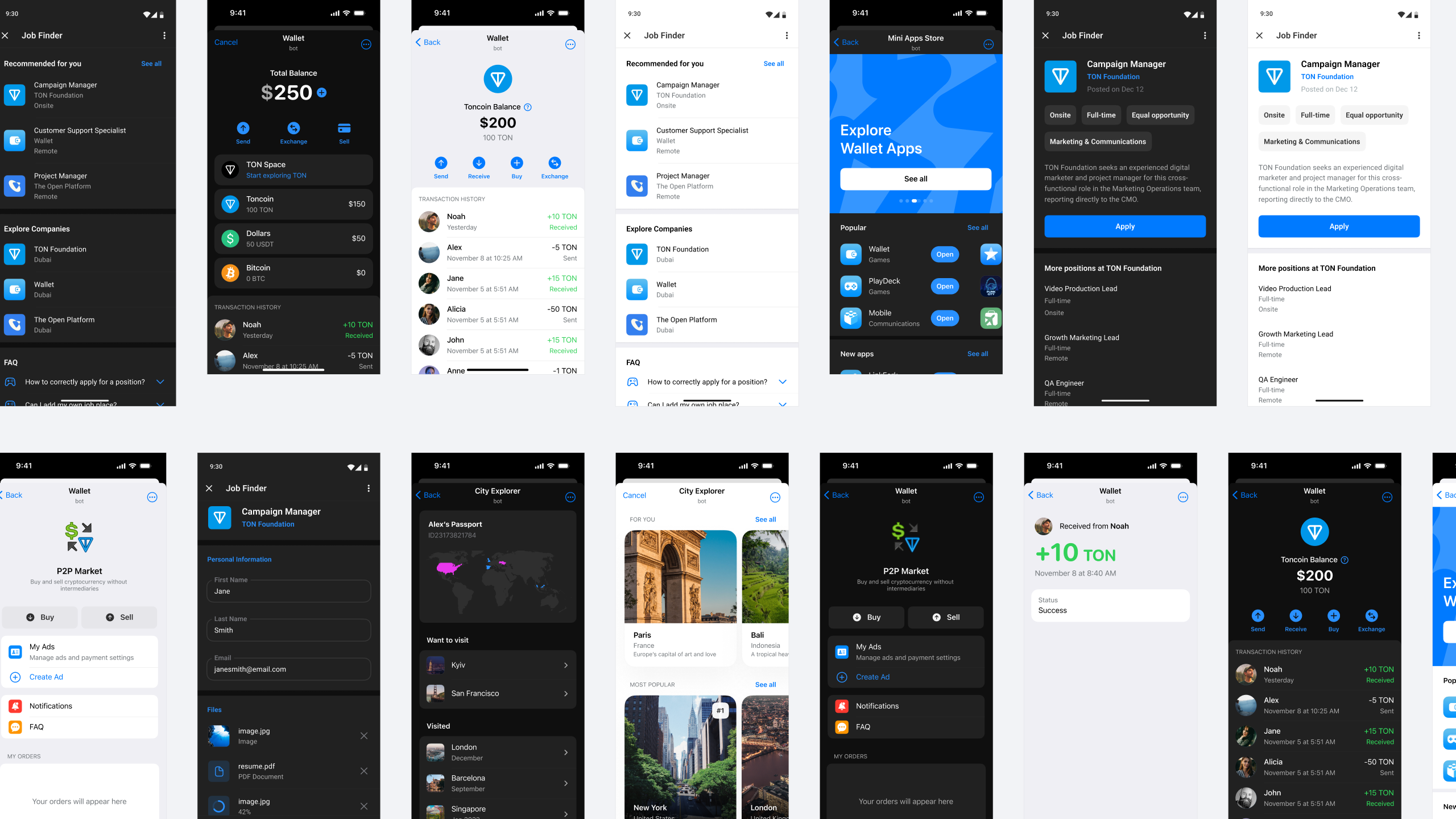 Коллаж интерфейсов разных мини-приложений для анализа паттернов UI